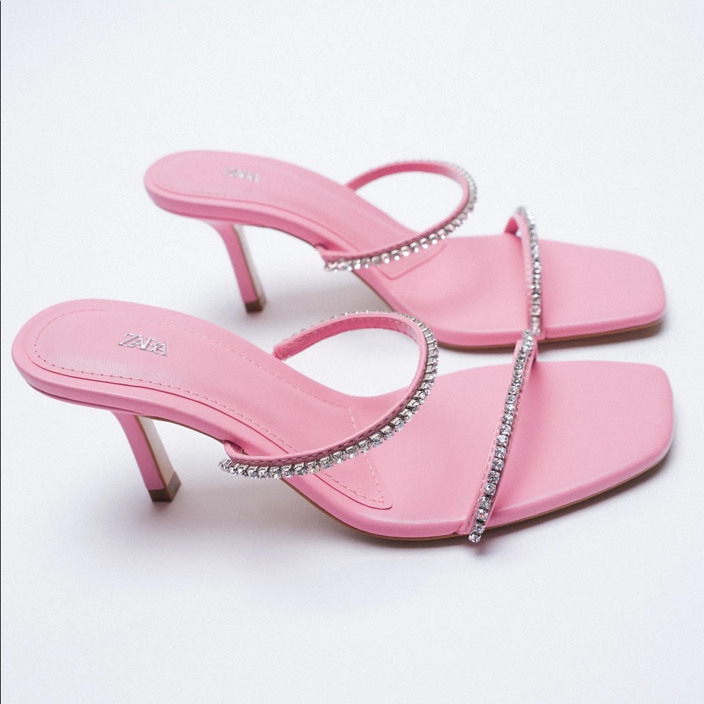 Zara pink sparkly strap heeled sandals - Picture 2 of 7